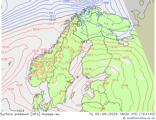 Surface pressure Arpege-eu Tu 25.06.2024 18 UTC