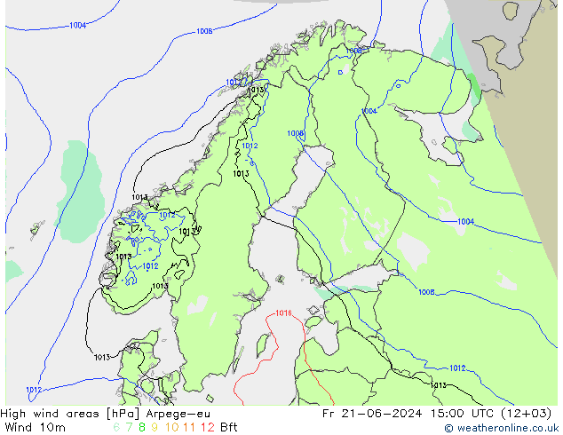 High wind areas Arpege-eu  21.06.2024 15 UTC