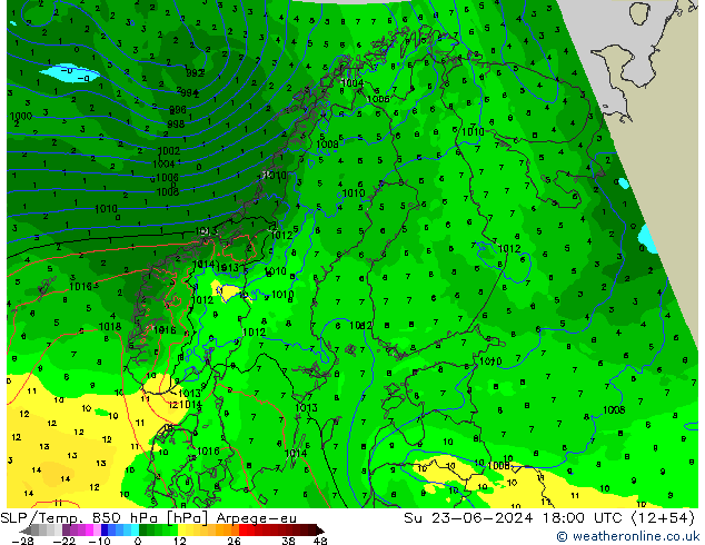 SLP/Temp. 850 hPa Arpege-eu Su 23.06.2024 18 UTC