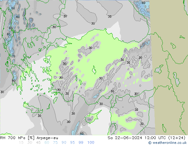 RH 700 hPa Arpege-eu Sa 22.06.2024 12 UTC