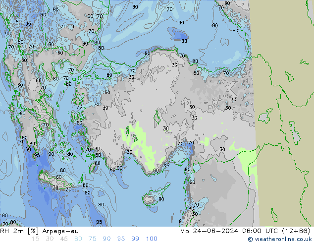 RH 2m Arpege-eu Seg 24.06.2024 06 UTC