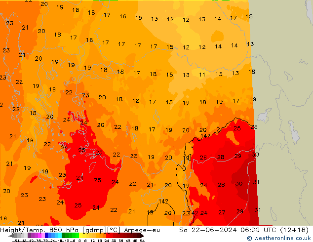 Height/Temp. 850 hPa Arpege-eu  22.06.2024 06 UTC