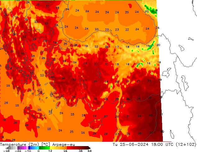 карта температуры Arpege-eu вт 25.06.2024 18 UTC