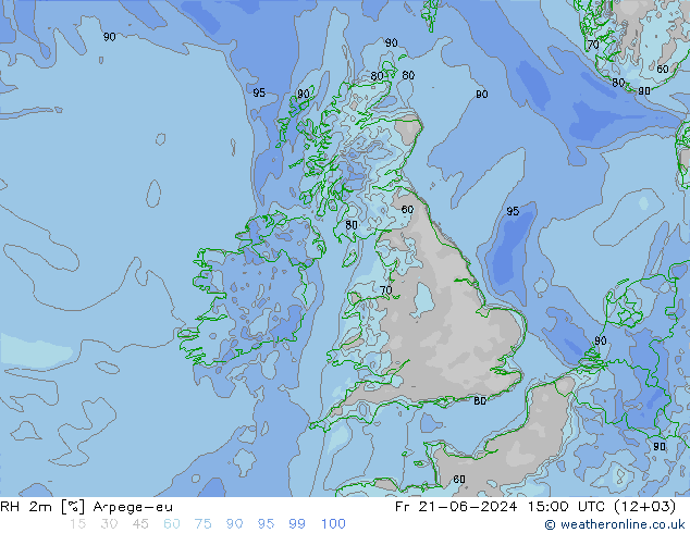 RH 2m Arpege-eu пт 21.06.2024 15 UTC