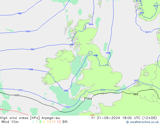 High wind areas Arpege-eu 星期五 21.06.2024 18 UTC