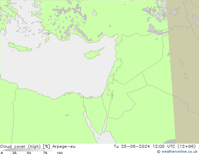 Cloud cover (high) Arpege-eu Tu 25.06.2024 12 UTC