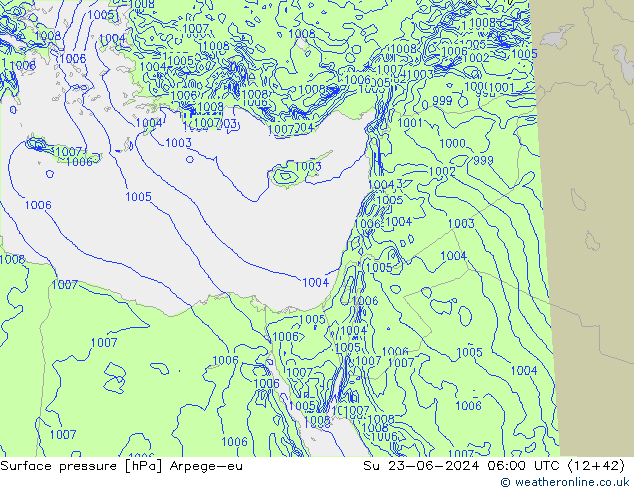 Surface pressure Arpege-eu Su 23.06.2024 06 UTC