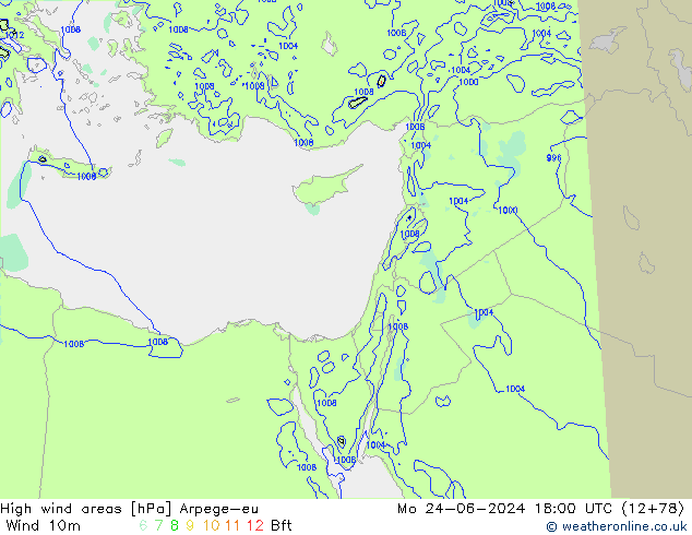 yüksek rüzgarlı alanlar Arpege-eu Pzt 24.06.2024 18 UTC