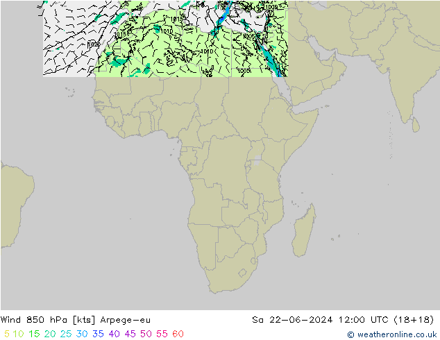 Wind 850 hPa Arpege-eu Sa 22.06.2024 12 UTC