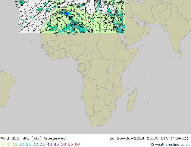 Vento 850 hPa Arpege-eu Dom 23.06.2024 03 UTC