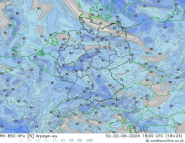 RH 850 hPa Arpege-eu Sa 22.06.2024 18 UTC