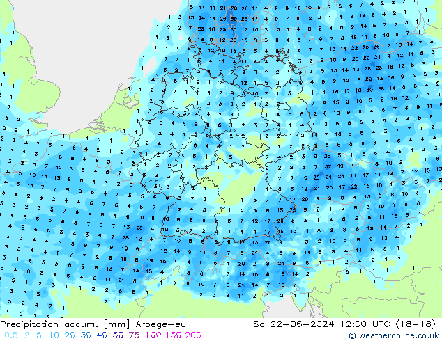 Precipitation accum. Arpege-eu So 22.06.2024 12 UTC