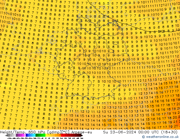 Hoogte/Temp. 850 hPa Arpege-eu zo 23.06.2024 00 UTC