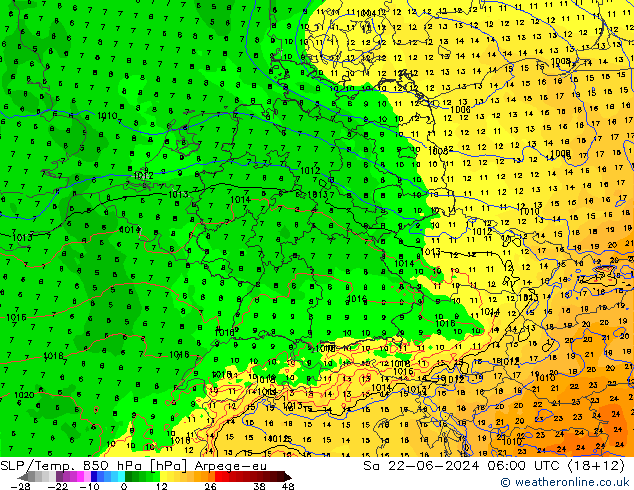 SLP/Temp. 850 hPa Arpege-eu sab 22.06.2024 06 UTC