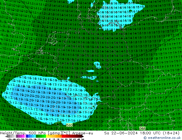 Geop./Temp. 500 hPa Arpege-eu sáb 22.06.2024 18 UTC