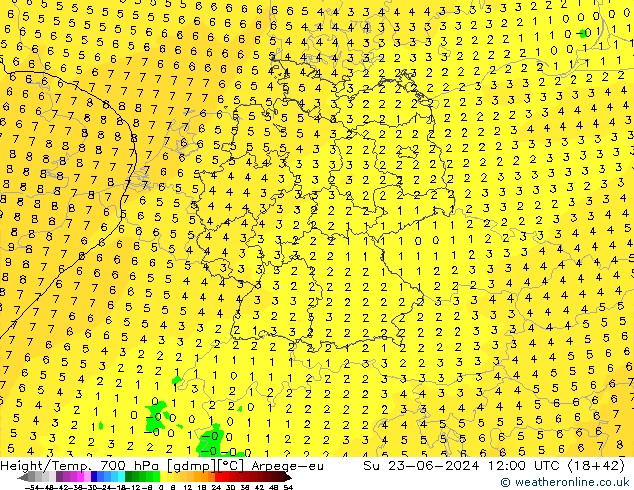 Yükseklik/Sıc. 700 hPa Arpege-eu Paz 23.06.2024 12 UTC