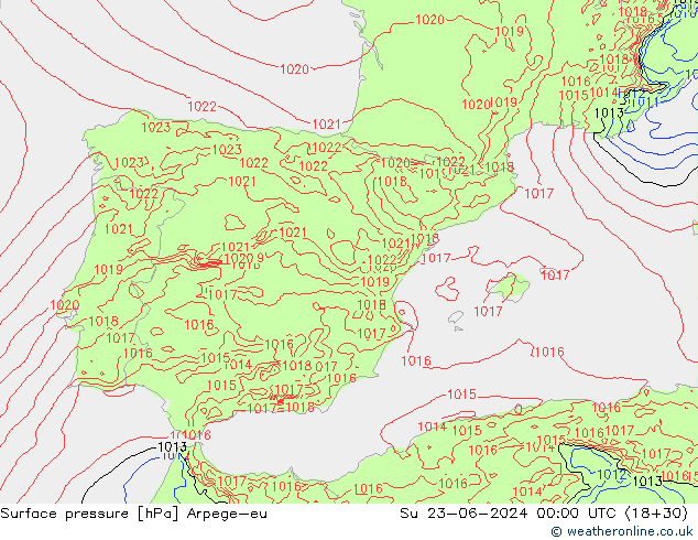 Atmosférický tlak Arpege-eu Ne 23.06.2024 00 UTC