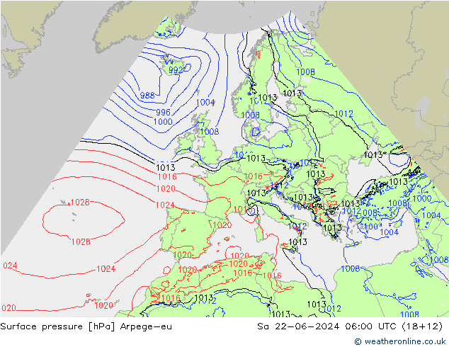 Bodendruck Arpege-eu Sa 22.06.2024 06 UTC
