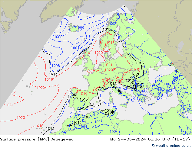 pressão do solo Arpege-eu Seg 24.06.2024 03 UTC