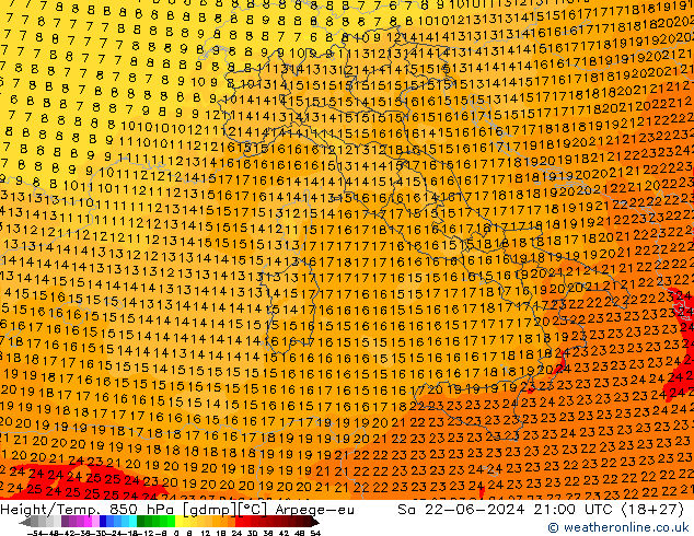 Yükseklik/Sıc. 850 hPa Arpege-eu Cts 22.06.2024 21 UTC