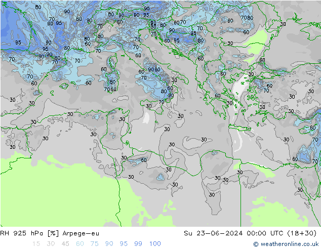 RH 925 hPa Arpege-eu Su 23.06.2024 00 UTC