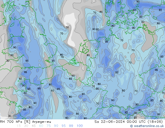 RV 700 hPa Arpege-eu za 22.06.2024 00 UTC