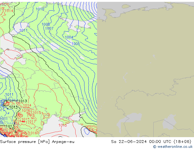 Presión superficial Arpege-eu sáb 22.06.2024 00 UTC