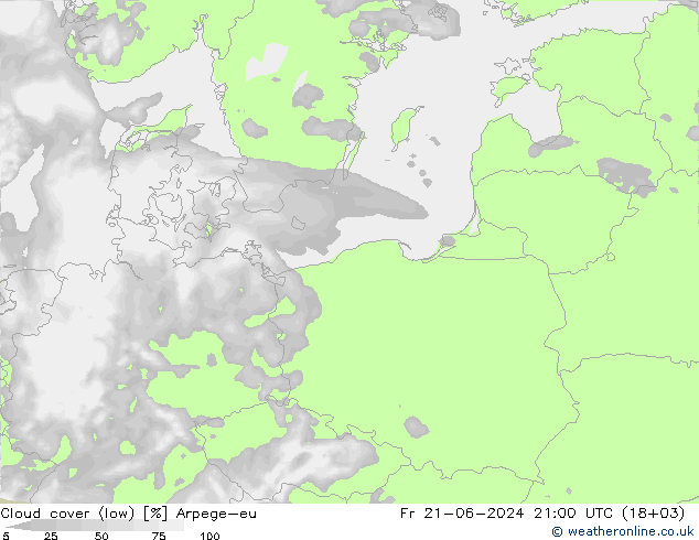 Cloud cover (low) Arpege-eu Fr 21.06.2024 21 UTC