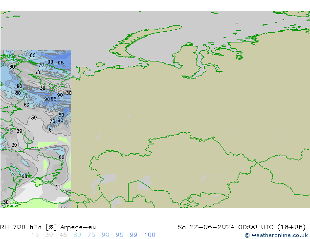 RH 700 hPa Arpege-eu So 22.06.2024 00 UTC