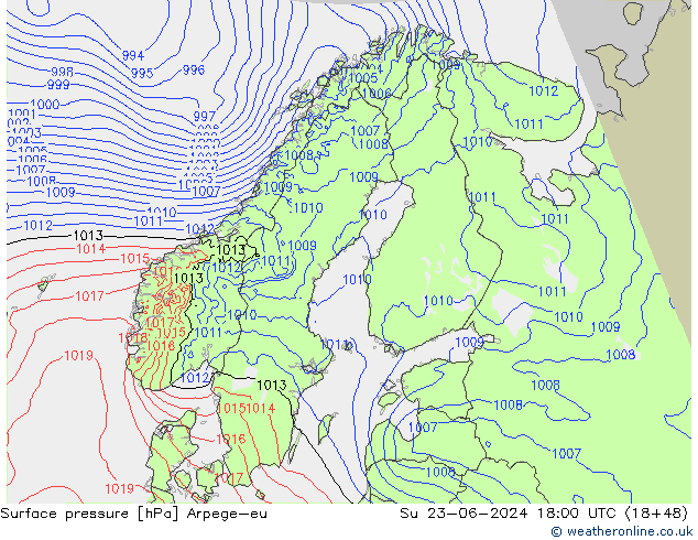 Surface pressure Arpege-eu Su 23.06.2024 18 UTC