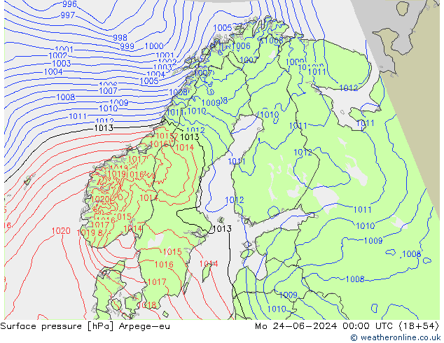 Surface pressure Arpege-eu Mo 24.06.2024 00 UTC