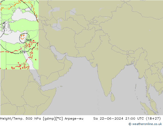 Height/Temp. 500 hPa Arpege-eu sab 22.06.2024 21 UTC