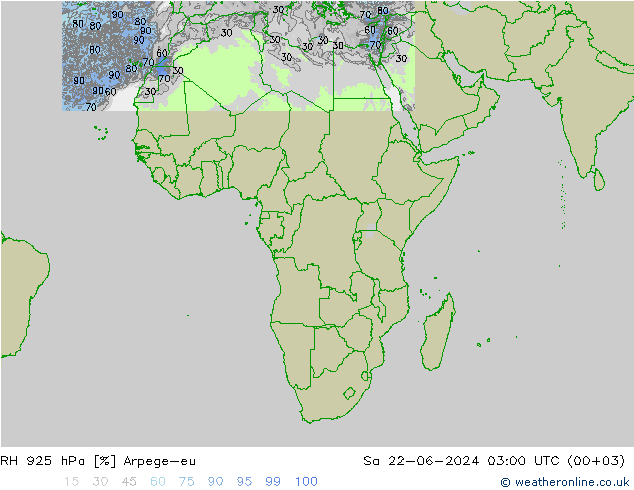 RH 925 hPa Arpege-eu Sa 22.06.2024 03 UTC