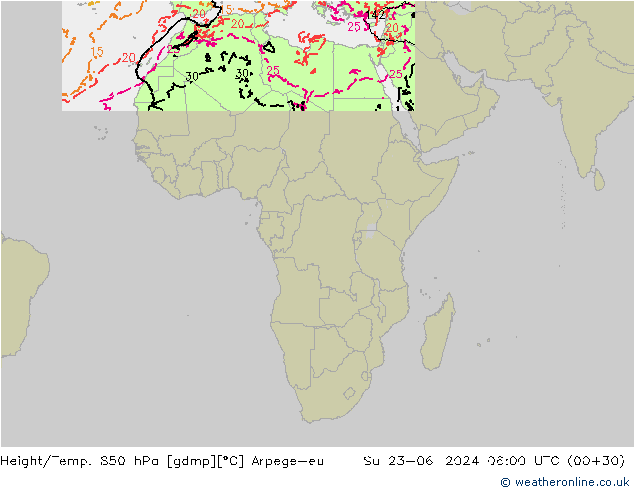 Geop./Temp. 850 hPa Arpege-eu dom 23.06.2024 06 UTC