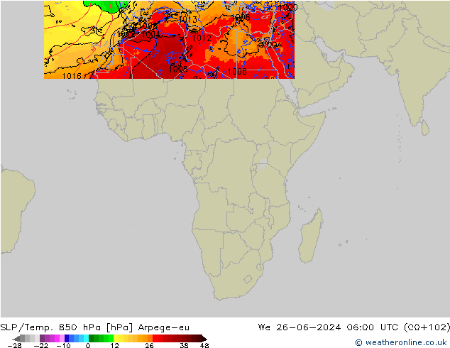 SLP/Temp. 850 hPa Arpege-eu mer 26.06.2024 06 UTC