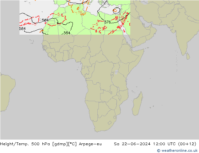 Height/Temp. 500 hPa Arpege-eu Sa 22.06.2024 12 UTC