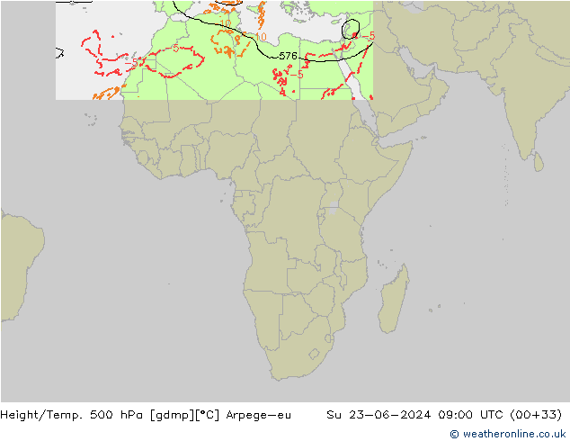 Yükseklik/Sıc. 500 hPa Arpege-eu Paz 23.06.2024 09 UTC