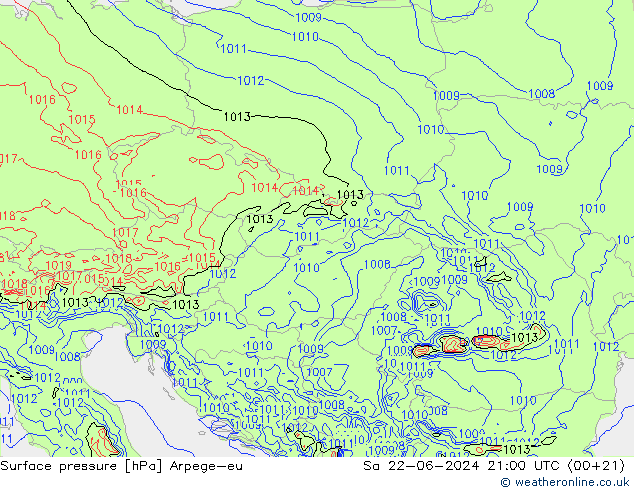 Atmosférický tlak Arpege-eu So 22.06.2024 21 UTC