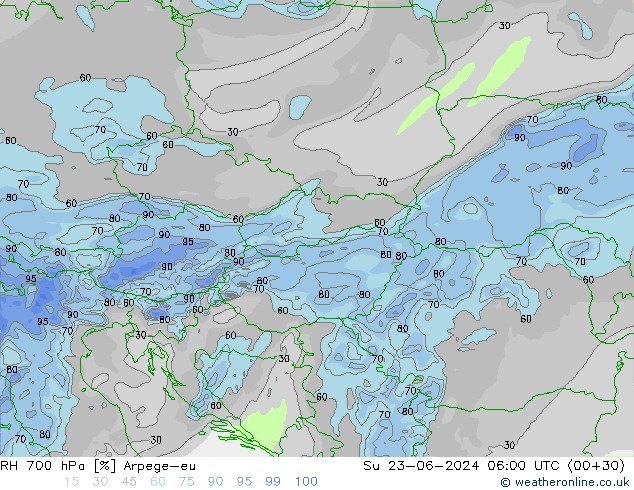 RH 700 hPa Arpege-eu Ne 23.06.2024 06 UTC