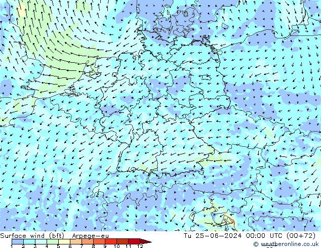 Bodenwind (bft) Arpege-eu Di 25.06.2024 00 UTC