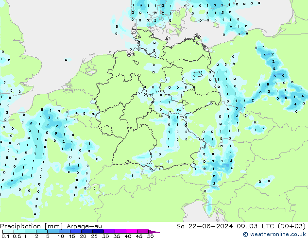 Niederschlag Arpege-eu Sa 22.06.2024 03 UTC