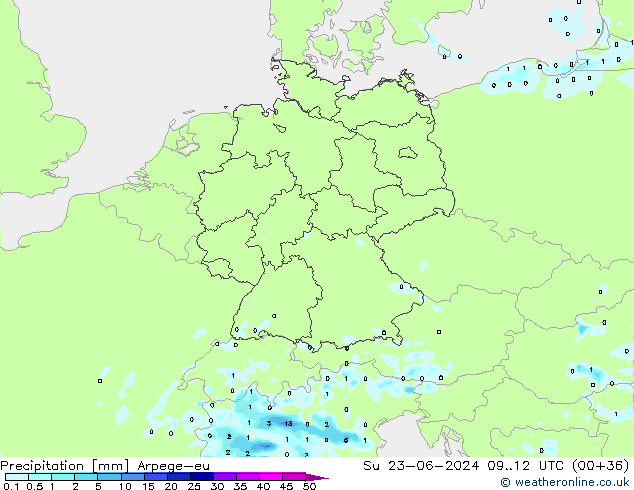 Precipitation Arpege-eu Su 23.06.2024 12 UTC