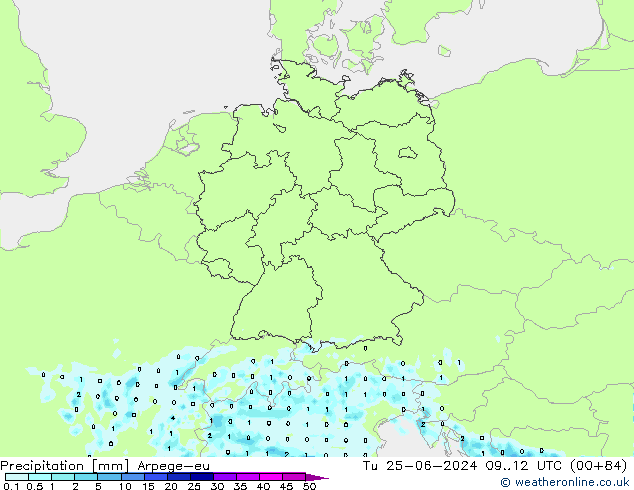 Srážky Arpege-eu Út 25.06.2024 12 UTC