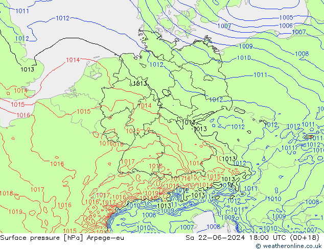 Atmosférický tlak Arpege-eu So 22.06.2024 18 UTC