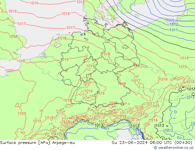 Luchtdruk (Grond) Arpege-eu zo 23.06.2024 06 UTC