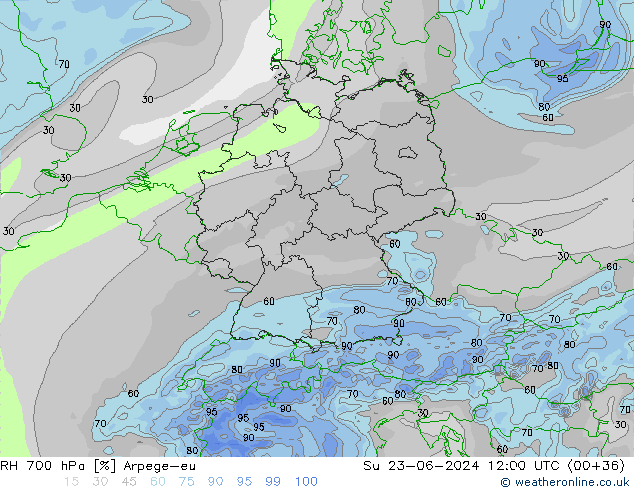 Humedad rel. 700hPa Arpege-eu dom 23.06.2024 12 UTC