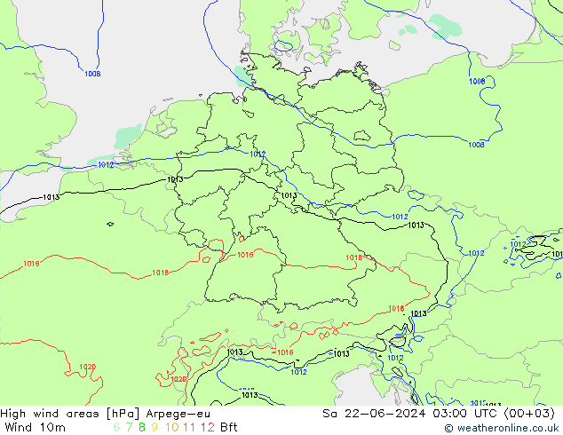 High wind areas Arpege-eu sab 22.06.2024 03 UTC