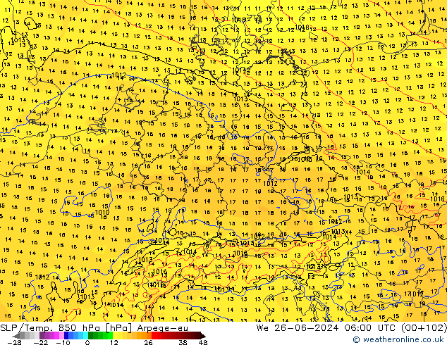 SLP/Temp. 850 hPa Arpege-eu wo 26.06.2024 06 UTC