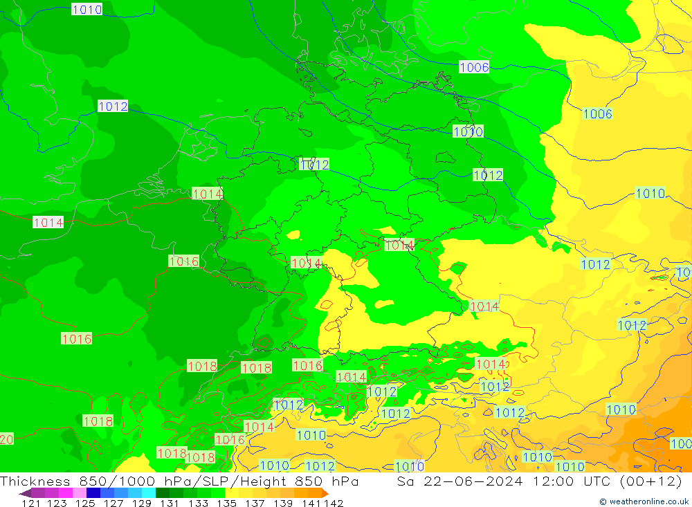 Thck 850-1000 hPa Arpege-eu Sa 22.06.2024 12 UTC