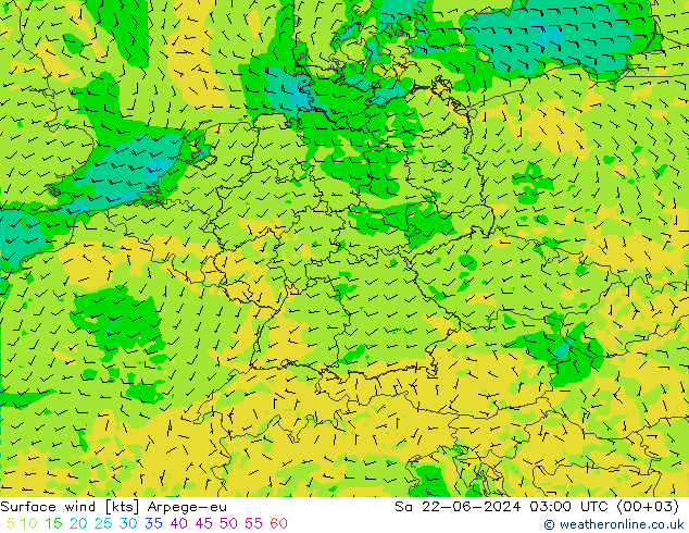 Vento 10 m Arpege-eu Sáb 22.06.2024 03 UTC